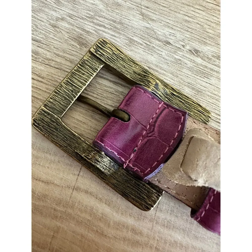 Women's Pink Alligator Embossed Leather Crystal Buckle Belt L